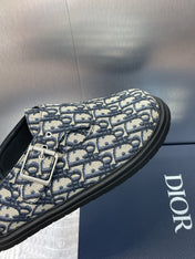 DIOR 25S AQUA MULES WITH OBLIQUE PATTERN IN DEEP BLUE CANVAS