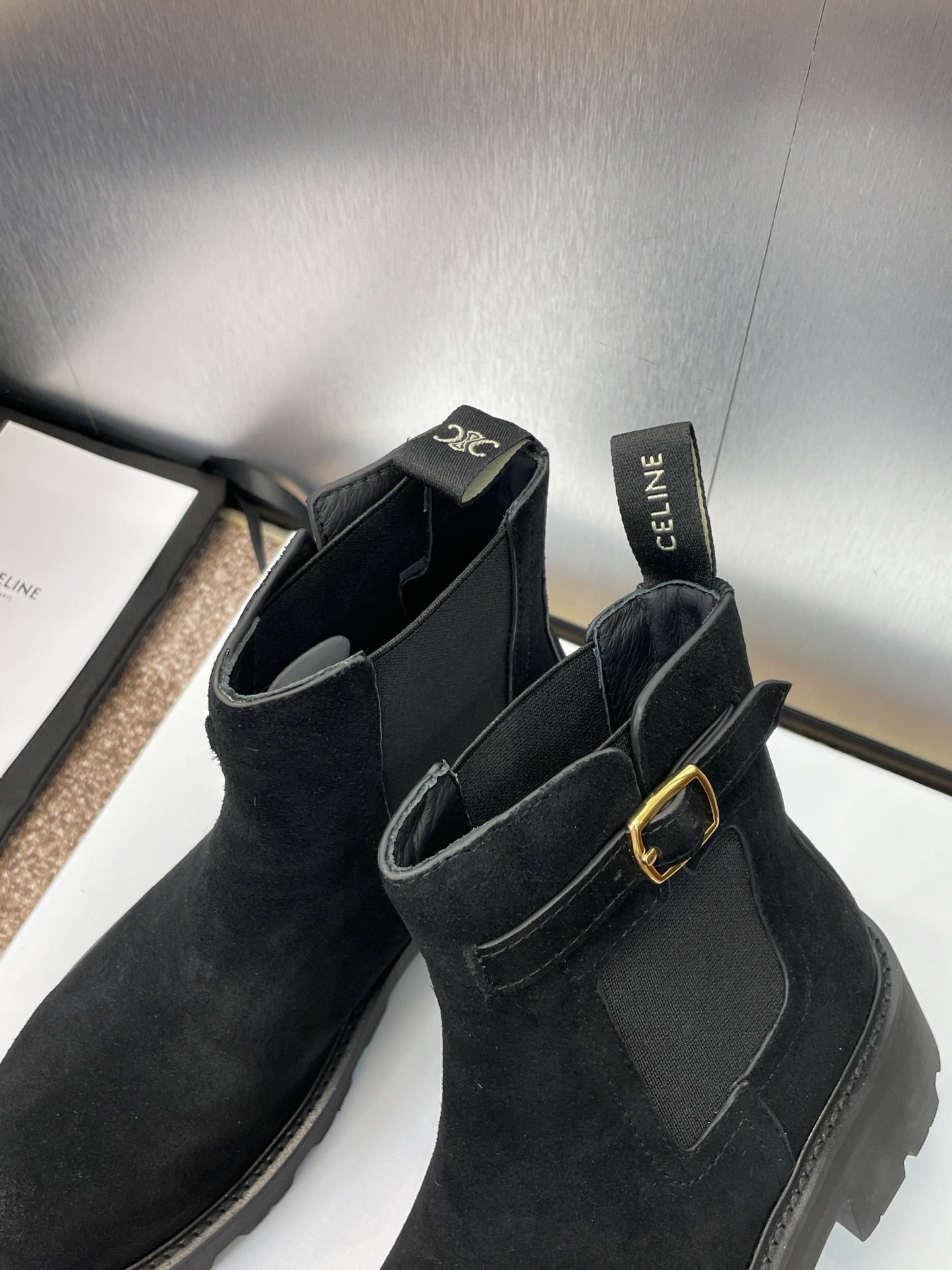 CELINE 26S ANKLE BOOTS 45 MM IN BLACK SUEDE