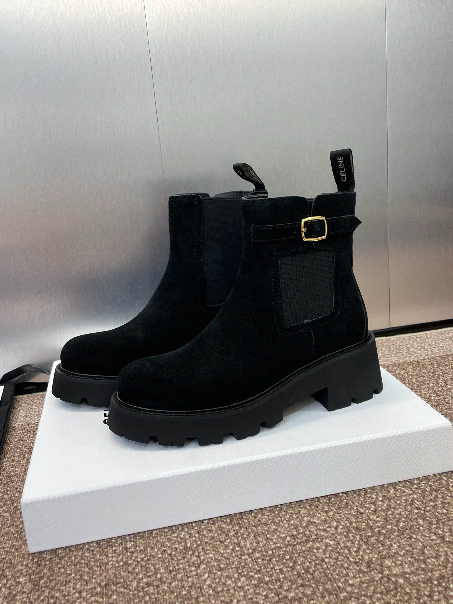 CELINE 26S ANKLE BOOTS 45 MM IN BLACK SUEDE