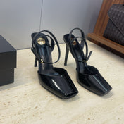 YSL 26S HEELED SANDALS 95 MM IN BLACK CALFSKIN