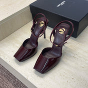 YSL 26S HEELED SANDALS 95 MM IN DARK RED CALFSKIN