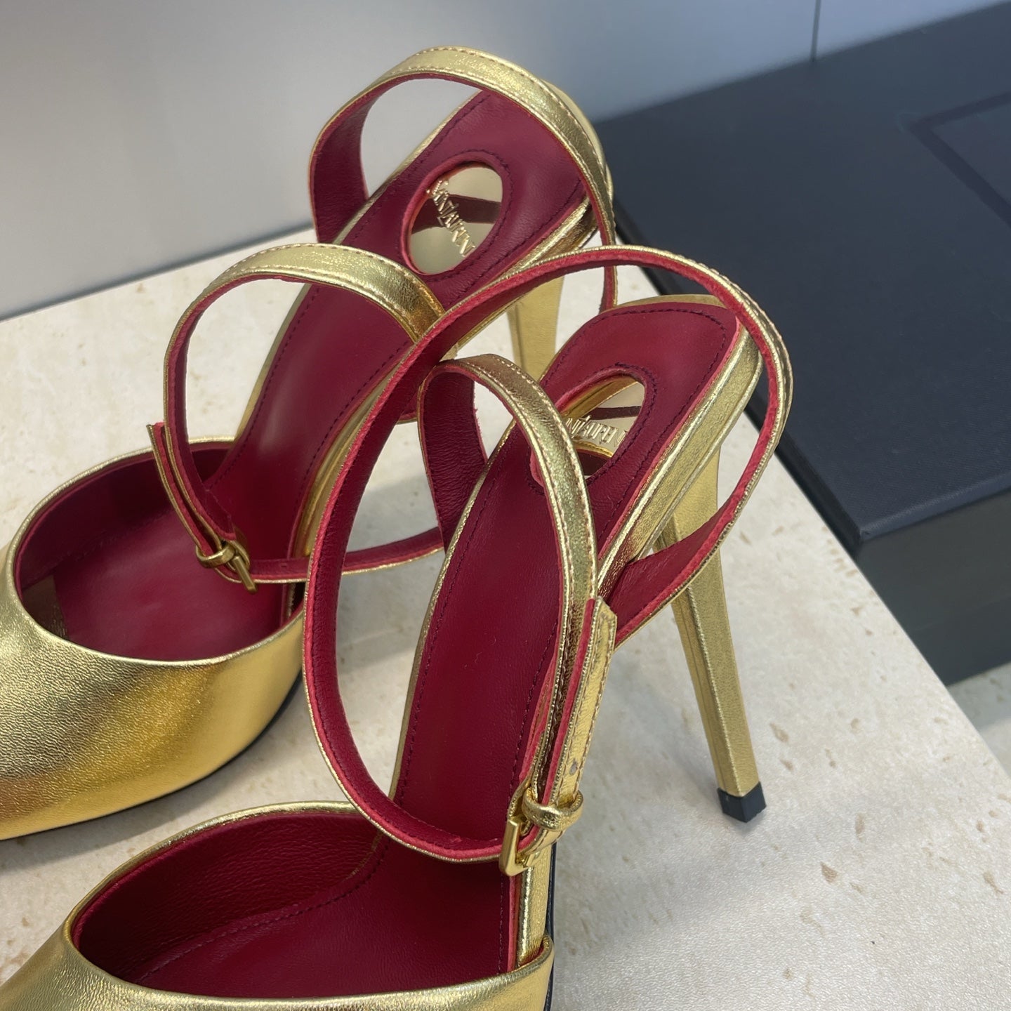 YSL 26S HEELED SANDALS 95 MM IN GOLD CALFSKIN