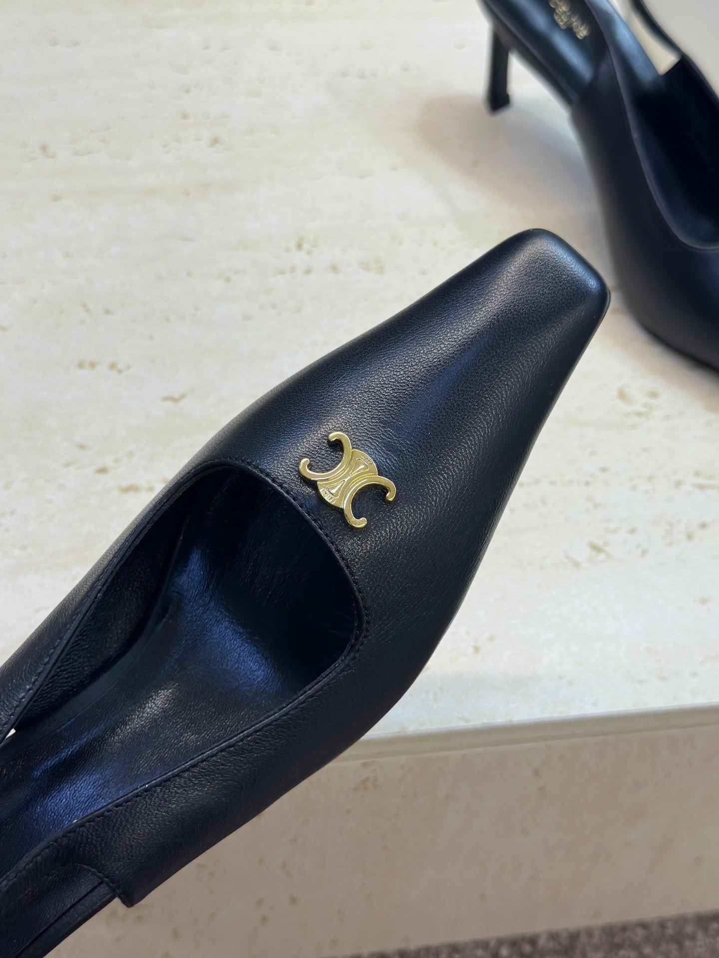 CELINE 26S SLINGBACK HEELS 65 MM IN BLACK CALFSKIN