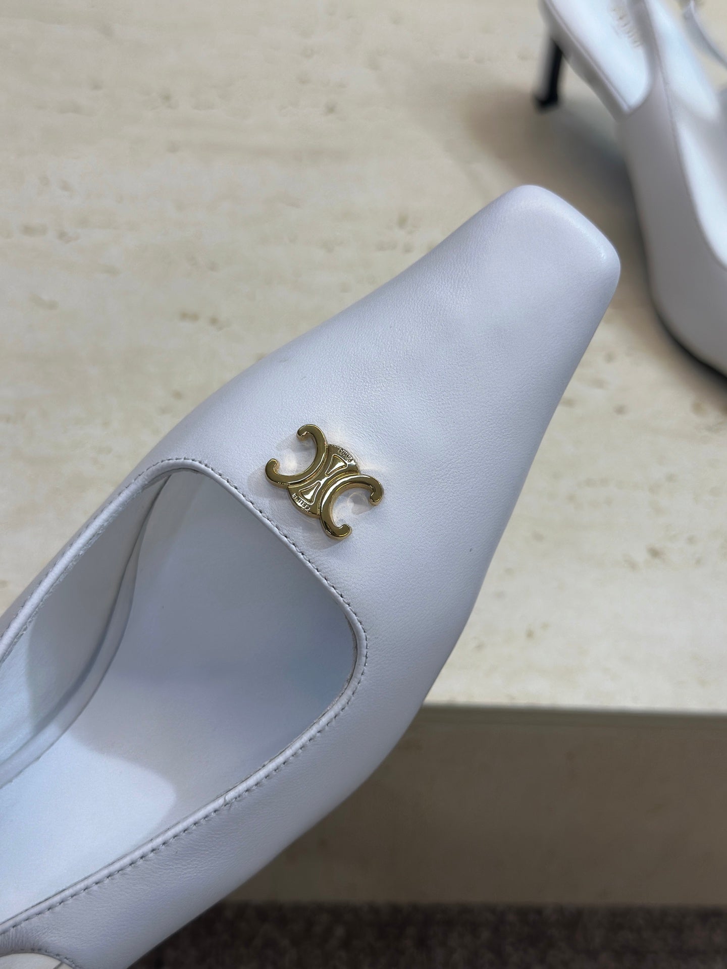 CELINE 26S SLINGBACK HEELS 65 MM IN WHITE CALFSKIN