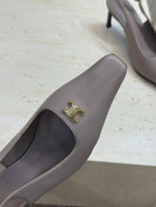 CELINE 26S SLINGBACK HEELS 65 MM IN BEIGE GREY CALFSKIN