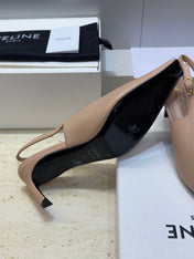 CELINE 26S SLINGBACK HEELS 65 MM IN NUDE BEIGE CALFSKIN