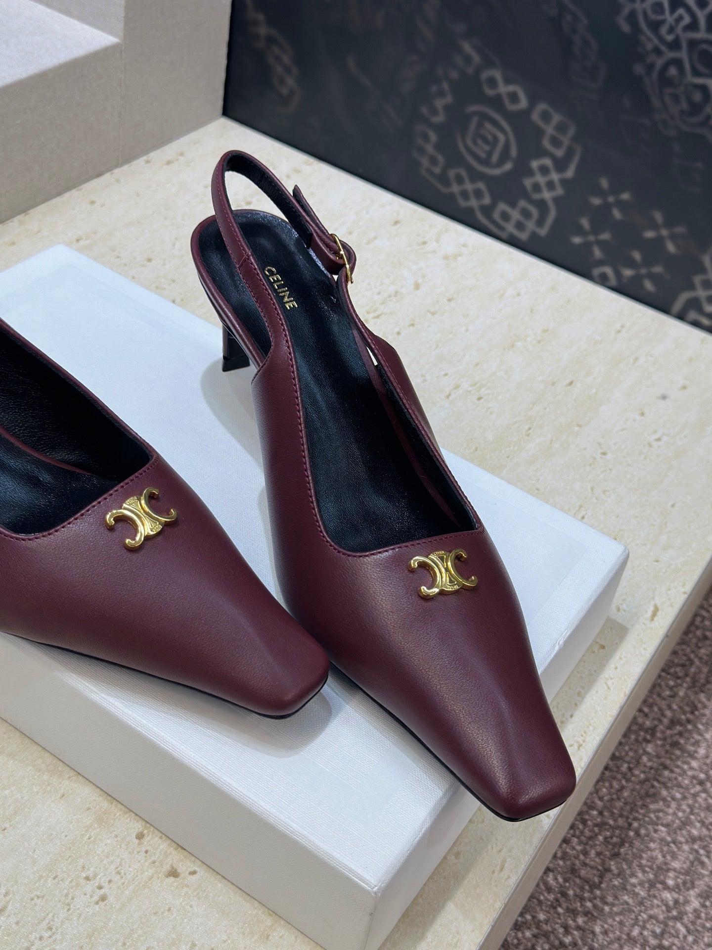 CELINE 26S SLINGBACK HEELS 65 MM IN DARK RED CALFSKIN