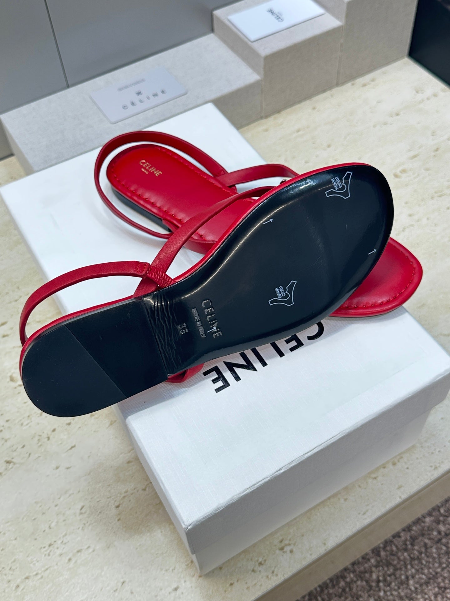 CELINE 26S THONG SANDALS IN RED CALFSKIN