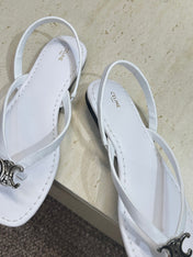 CELINE 26S THONG SANDALS IN WHITE CALFSKIN