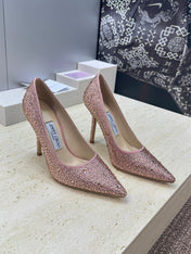JIMMY CHOO 26S HIGH HEELS 95 MM IN PINK ROSE GOLD CRYSTAL-EMBELLISHED