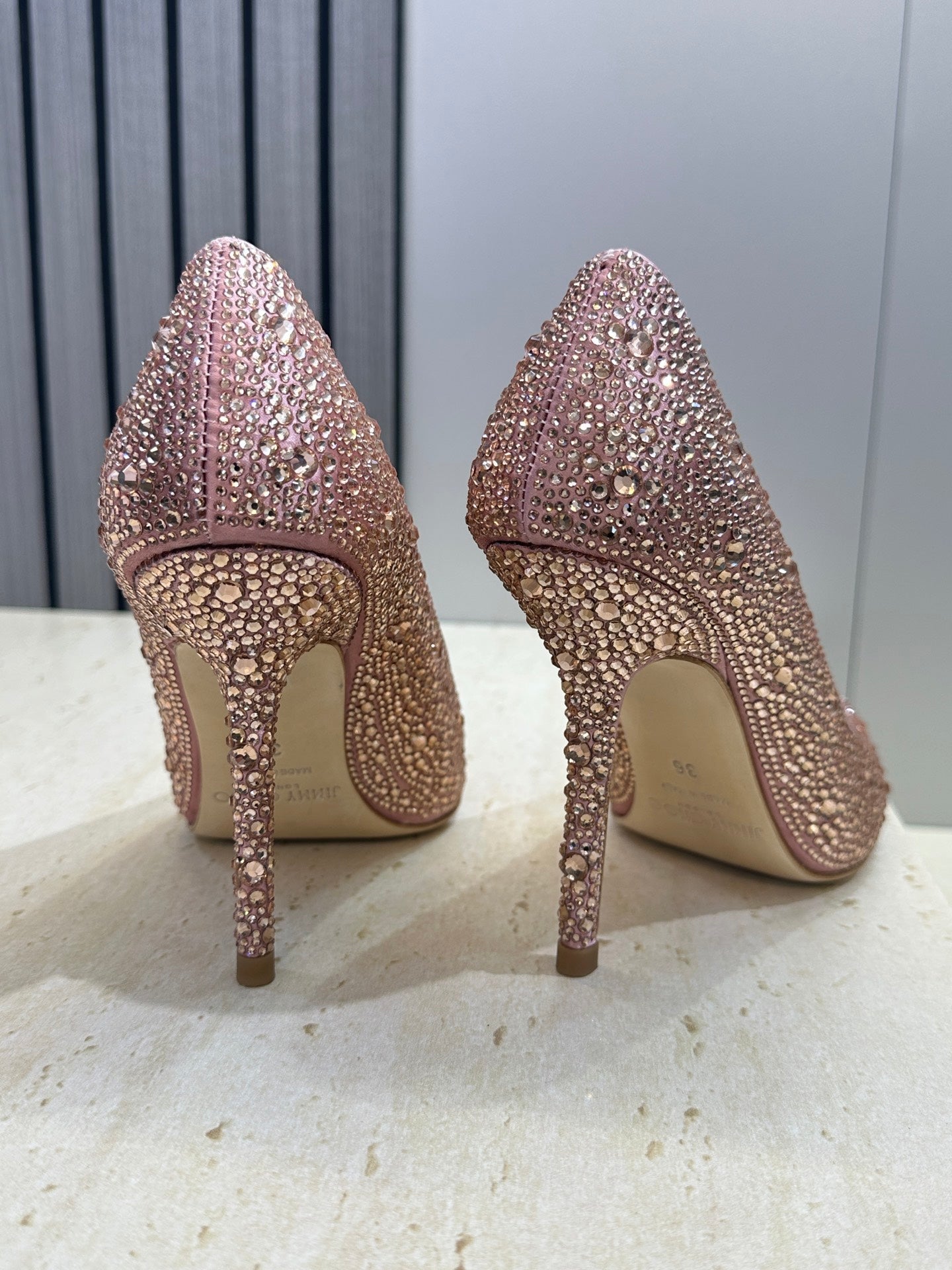 JIMMY CHOO 26S HIGH HEELS 95 MM IN PINK ROSE GOLD CRYSTAL-EMBELLISHED