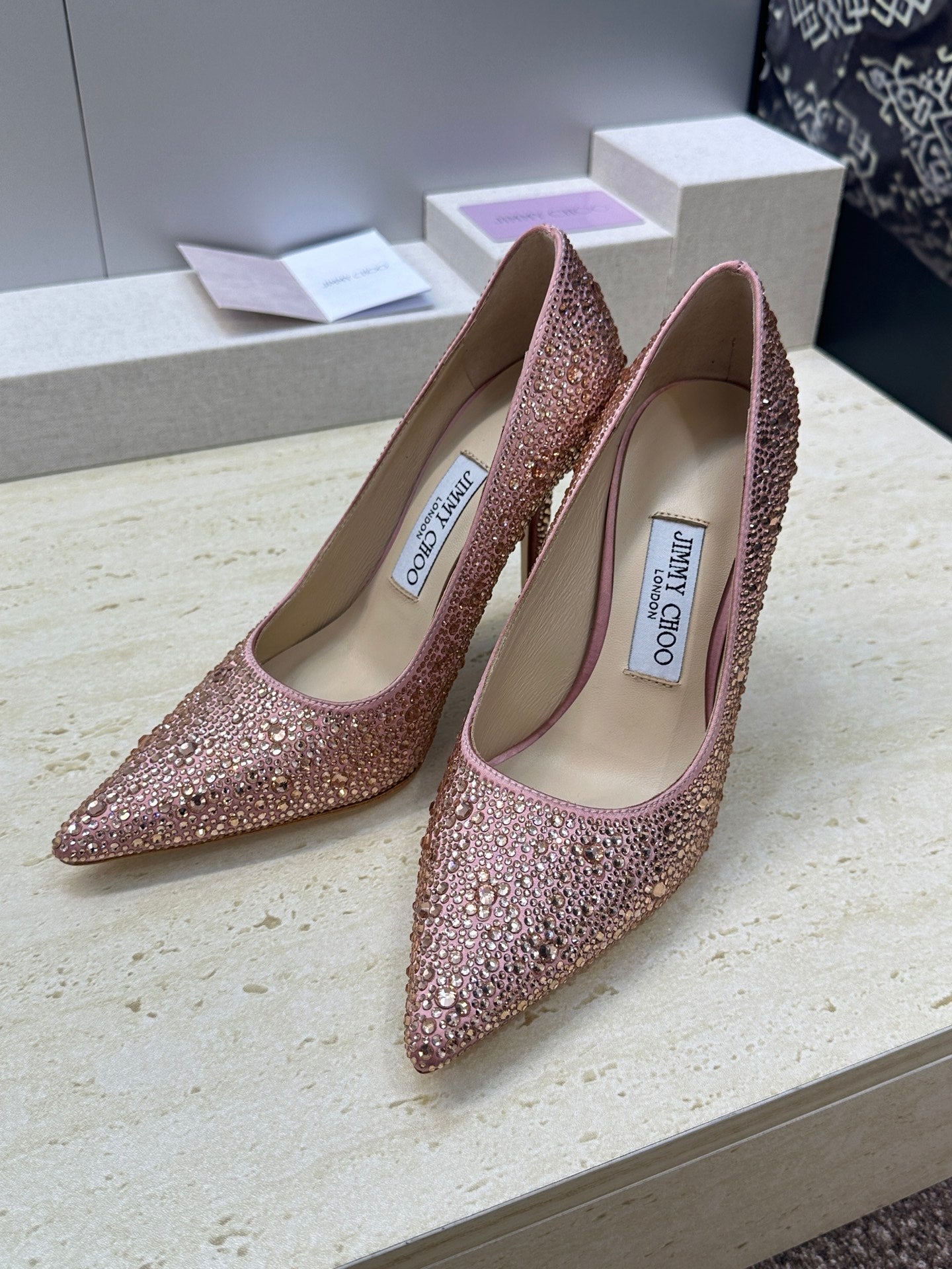 JIMMY CHOO 26S HIGH HEELS 95 MM IN PINK ROSE GOLD CRYSTAL-EMBELLISHED