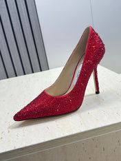 JIMMY CHOO 26S HIGH HEELS 95 MM IN RED CRYSTAL-EMBELLISHED