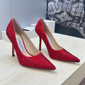 JIMMY CHOO 26S HIGH HEELS 95 MM IN RED CRYSTAL-EMBELLISHED
