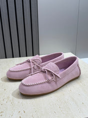 MIUMIU 26S LOAFERS IN LIGHT PURPLE SUEDE WITH BOW