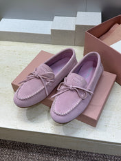 MIUMIU 26S LOAFERS IN LIGHT PURPLE SUEDE WITH BOW