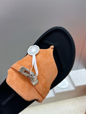 HM 26S EMPIRE SANDAL IN PEACH ORANGE SUEDE SILVER HARDWARE