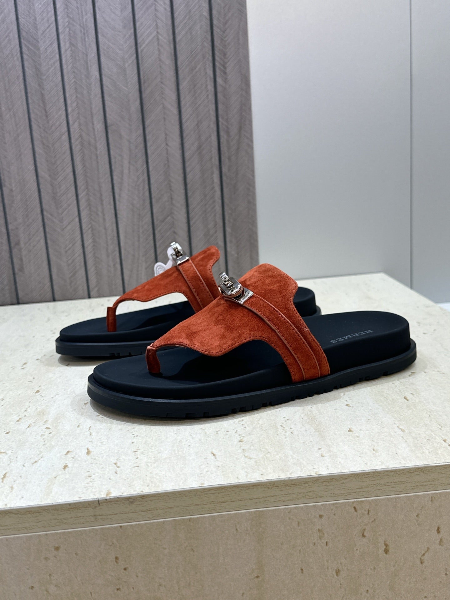 HM 26S EMPIRE SANDAL IN RUST BROWN SUEDE SILVER HARDWARE