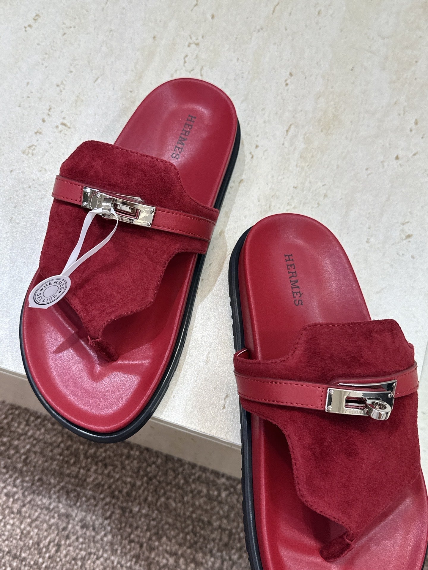 HM 26S EMPIRE SANDAL IN BURGUNDY RED SUEDE SILVER HARDWARE