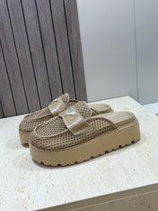 PRADA 26S MULE LOAFERS IN BROWN MESH AND CALFSKIN