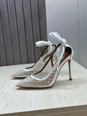 AQUAZZURA 26S SLINGBACK HEELS 105 MM IN WHITE MESH AND LAMBSKIN