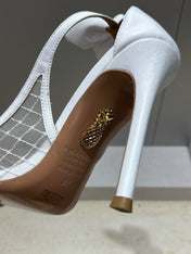 AQUAZZURA 26S SLINGBACK HEELS 105 MM IN WHITE MESH AND LAMBSKIN