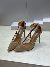 AQUAZZURA 26S SLINGBACK HEELS 105 MM IN DARK BEIGE MESH AND SUEDE