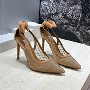 AQUAZZURA 26S SLINGBACK HEELS 105 MM IN DARK BEIGE MESH AND SUEDE