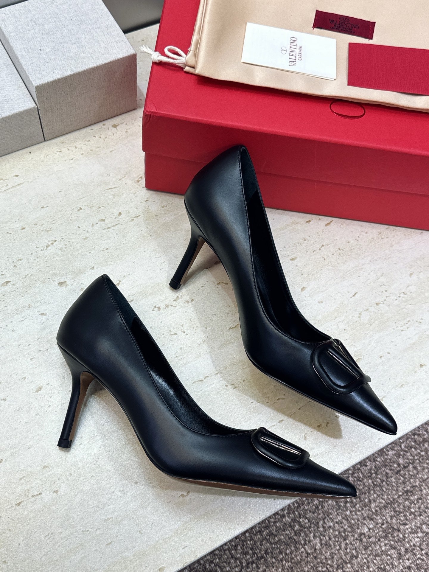 VALENTINO 26S HIGH HEELS 80 MM IN BLACK CALFSKIN