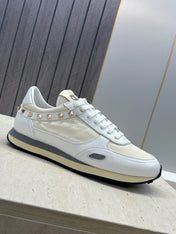VALENTINO 26S ROCKRUNNER SNEAKERS IN WHITE CALFSKIN AND BEIGE FABRIC
