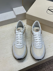 VALENTINO 26S ROCKRUNNER SNEAKERS IN WHITE CALFSKIN AND BEIGE FABRIC