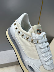 VALENTINO 26S ROCKRUNNER SNEAKERS IN WHITE CALFSKIN AND BEIGE FABRIC