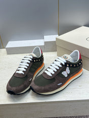 VALENTINO 26S BUTTERFLY EMBROIDERED SNEAKERS IN BROWN SUEDE & MOSS GREEN FABRIC