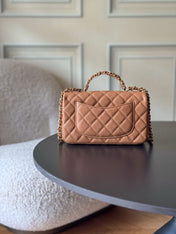 CHANEL 25S FLAP BAG 20 CM IN LIGHT BROWN CAVIAR LEATHER WITH GOLD HARDWARE