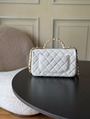 CHANEL 25S FLAP BAG 20 CM IN WHITE CAVIAR LEATHER WITH GOLD HARDWARE