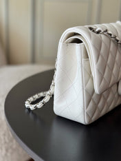CHANEL 25S CLASSIC FLAP BAG 25 CM IN WHITE LAMBSKIN WITH SILVER HARDWARE