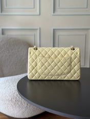 CHANEL 25S CLASSIC FLAP BAG 25 CM IN PALE BEIGE YELLOW LAMBSKIN WITH GOLD HARDWARE
