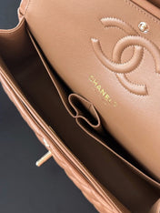CHANEL 25S CLASSIC FLAP BAG 25 CM IN LIGHT BROWN LAMBSKIN WITH GOLD HARDWARE