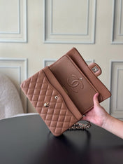 CHANEL 25S CLASSIC FLAP BAG 25 CM IN LIGHT BROWN LAMBSKIN WITH GOLD HARDWARE