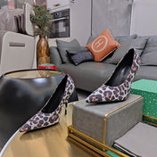 HIGH PUMPS IN LIGHT GRAY LEOPARD PRINT SUEDE