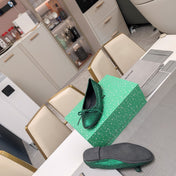 RHINESTONE BALLET FLATS WITH BOW IN FUN GREEN SHEEPSKIN