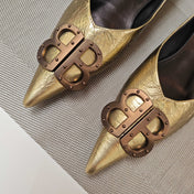 POINTED BALLET FLATS IN GOLD METALLIC SHINY CRACKED SHEEPSKIN