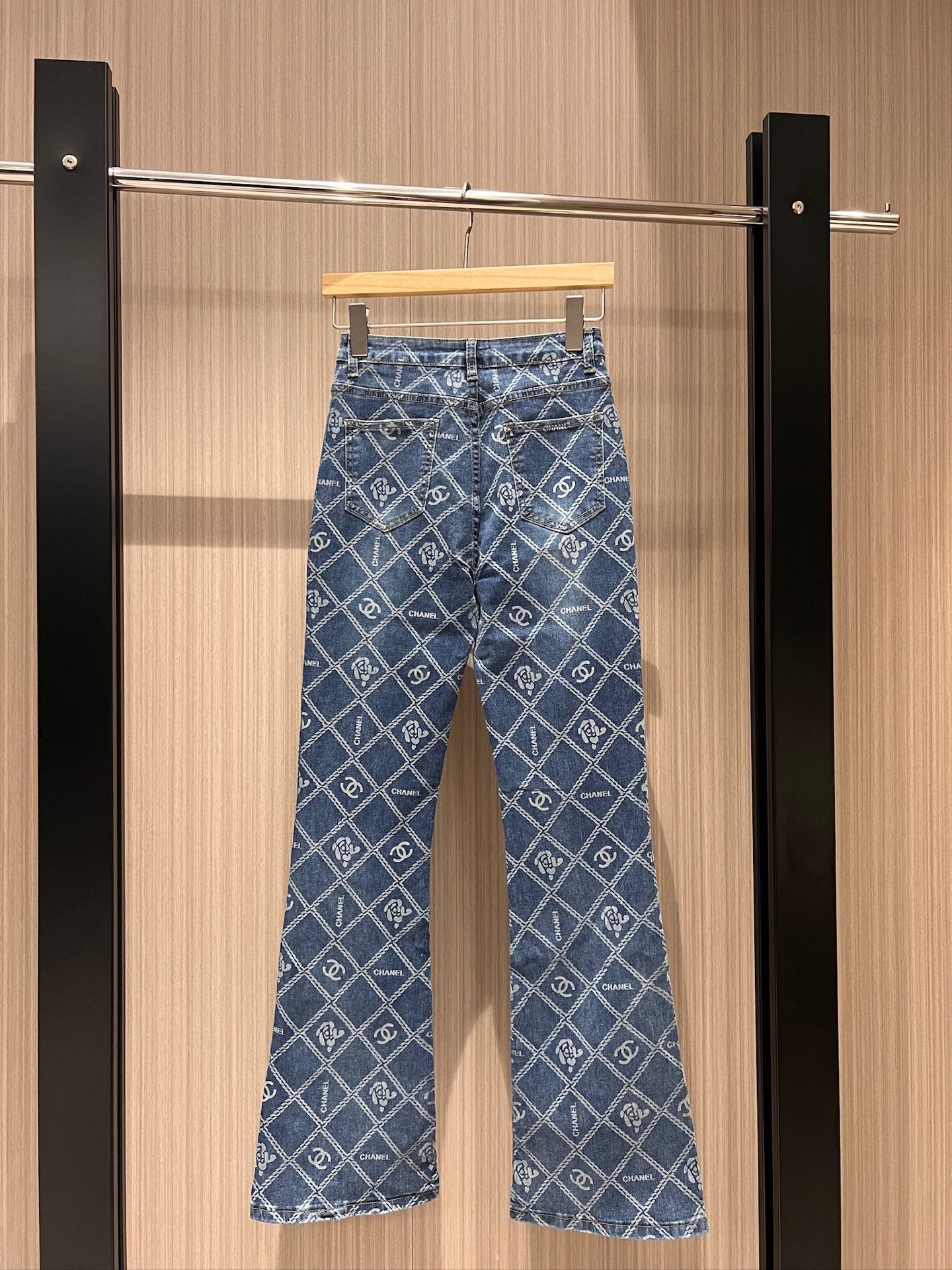CC Diamond Double C Print Flared Jeans Blue Cotton