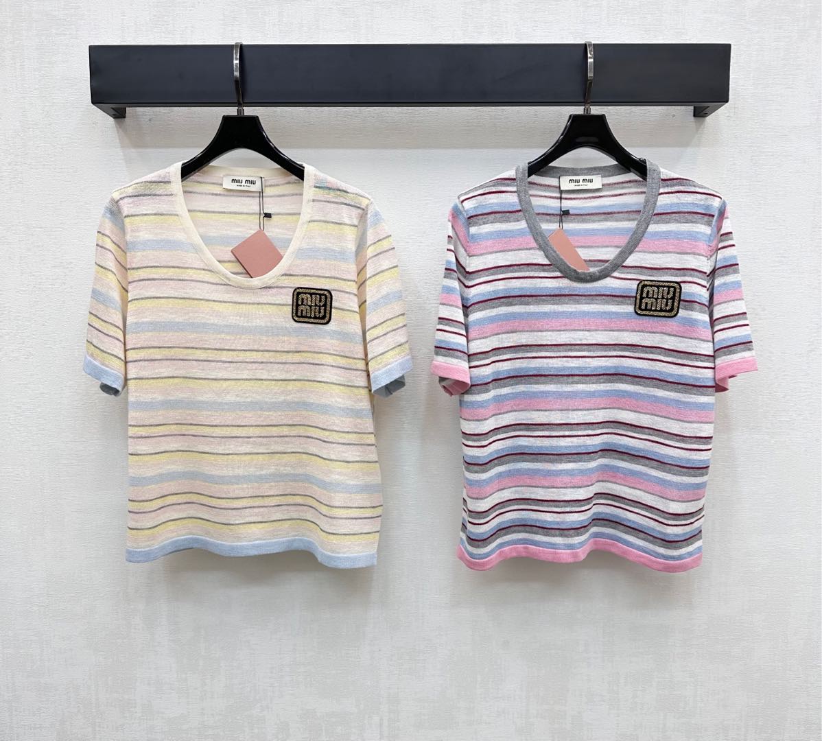MIUMIU STRIPED KNIT T-SHIRT 273768