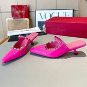 ROCKSTUD CAGED MULES 5 CM IN DEEP PINK CALFSKIN