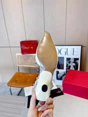 ROCKSTUD CAGED SLINGBACKS 5 CM IN WHITE CALFSKIN