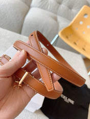 CL BELT 18MM IN BROWN TAURILLON CALFSKIN GOLD BUCKLE