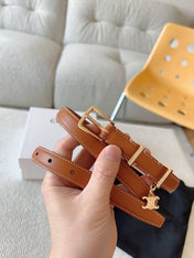 CELINE 25S BELT 18MM IN CARAMEL ELEGANT CHARM TAURILLON GOLD HARDWARE 585791