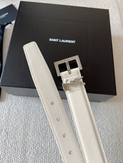 YSL 25S BELT 30 MM IN CREAM WHITE CALFSKIN 571018