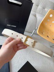 YSL 25S BELT 30 MM IN CREAM WHITE CALFSKIN 571019